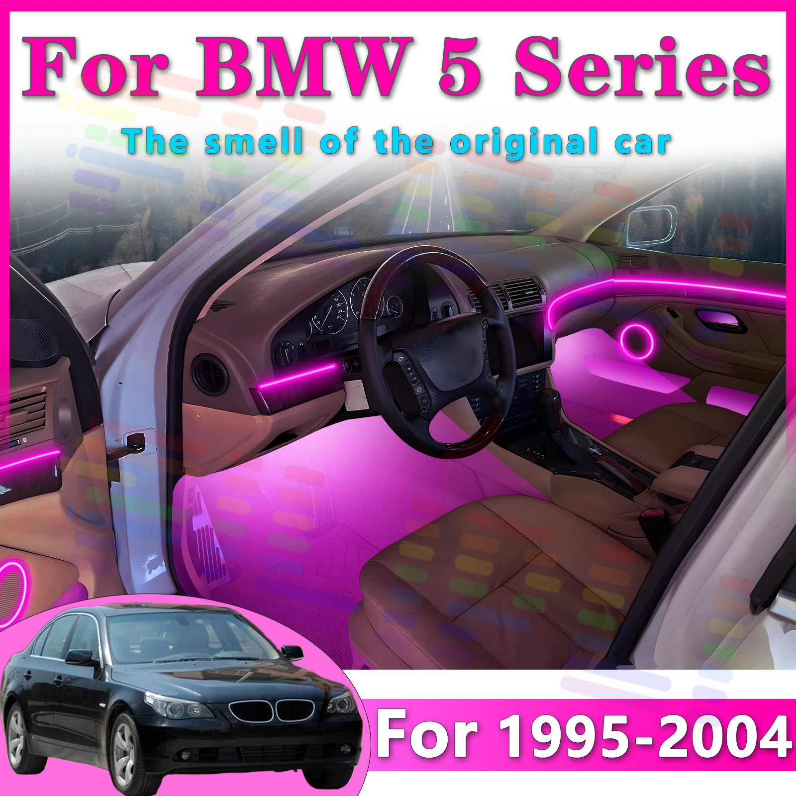 

For BMW 1995-2004 Car Interior RGB LED Atmosphere Light Strip Fiber Optic Neon Invisible Ambient Lamp APP Decoration Trim