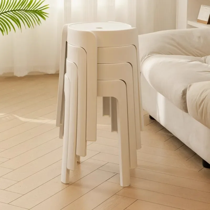 Cream Plastic Stool Thickened High Bench Modern Simple Windmill Design Stackable Household Dining Chair Spare Seat Furniture