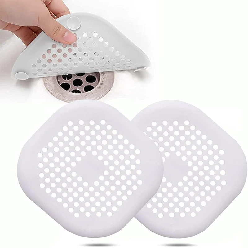 2 Pcs Silicone Drain Protector with Sucker Sink Strainer Protector Set Shower Drain Cover Hair Catcher Strainer Plug Trap Filter