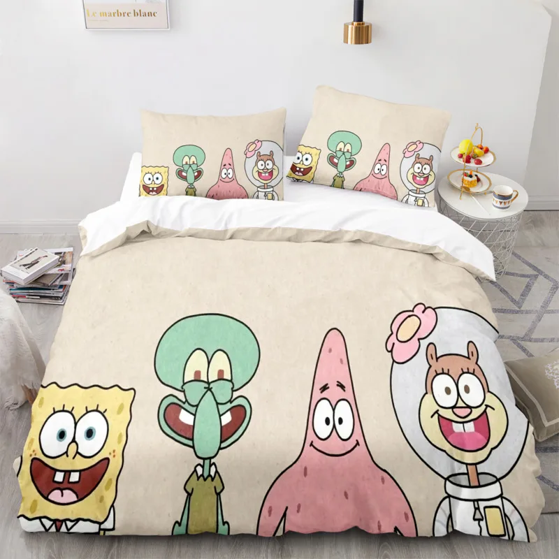 Cartoon Anime SpongeBobed Bedding Set 3D Printed Patricks Squidwards Quilt Duvet Cover Pillowcase Bed Set Full Queen King Size