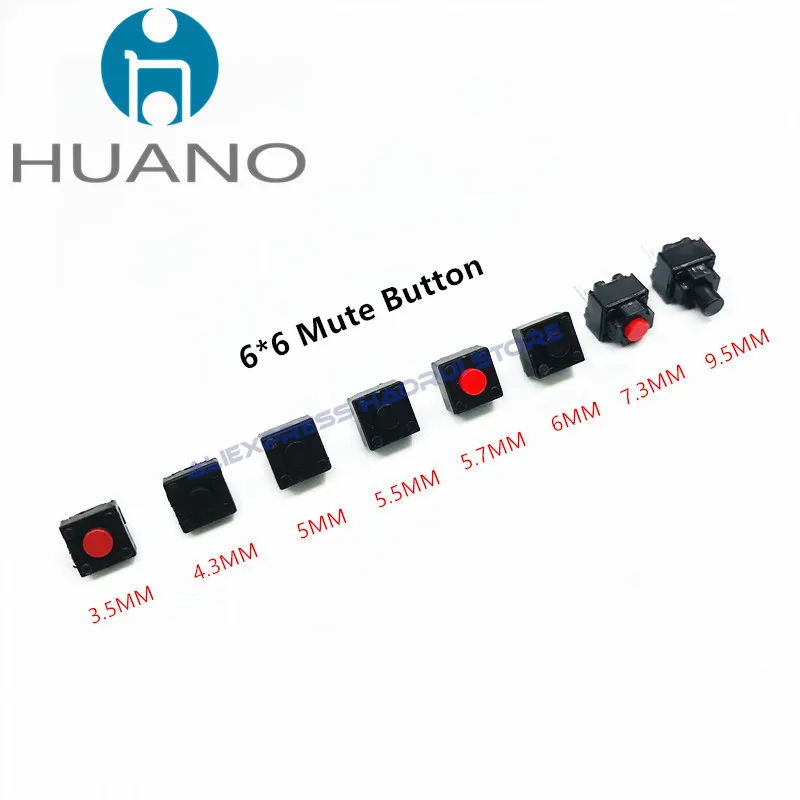 HUANO Mute Micro Switch 6*6*3.5/4.3/5/5.5/5.7/6/7.3/9.5mm interruttore silenzioso quadrato irless/wired mouse DIP microinterruttore pulsante tattile