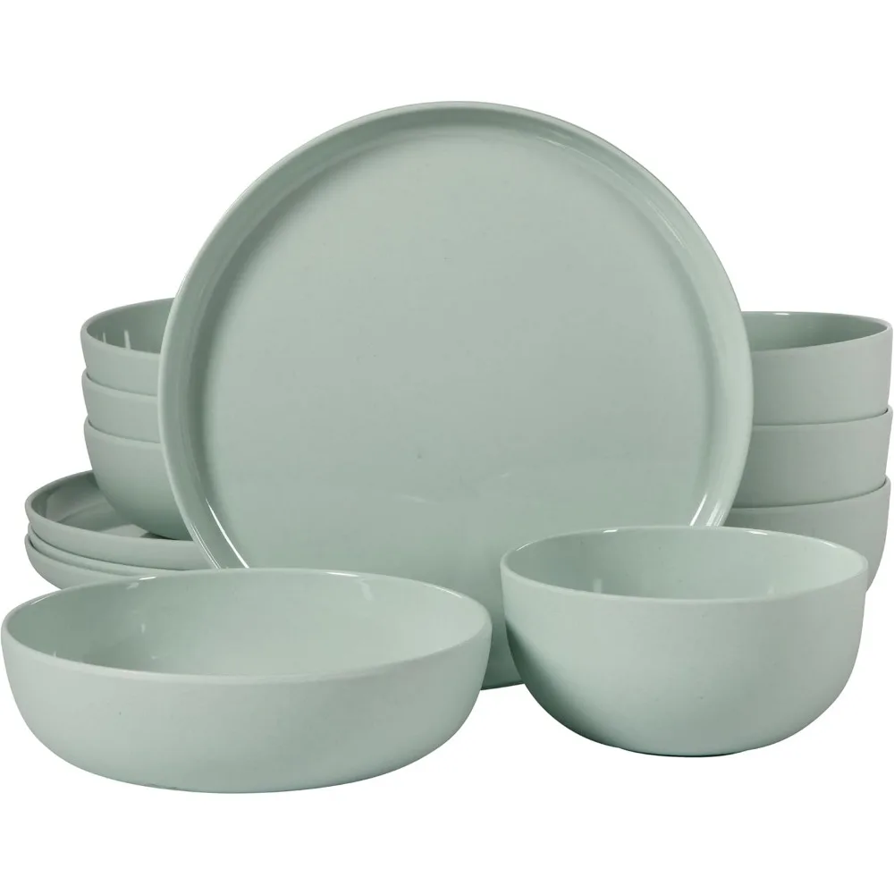 

candy skies 12 piece unbreakable wheat straw melamine plates and bowls dinnerware set - outdoor, camping, & everyday use - matt