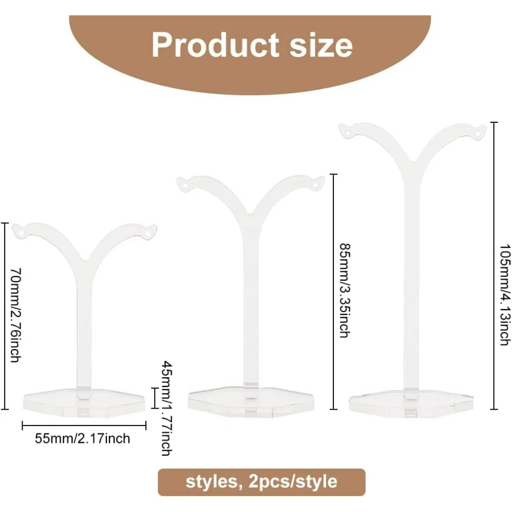 6 Pcs Y-Shaped Acrylic Earring Display Stands 3 Size Clear Earring Display Holder  Jewelry Displays for Show Home Retail Shop