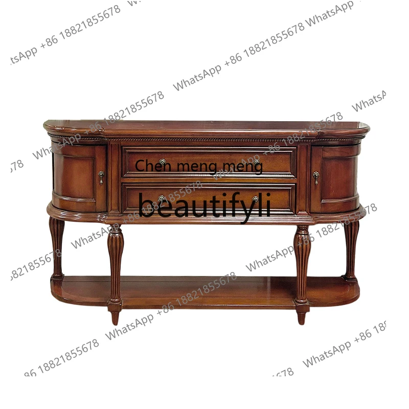 

American all-solid wood entrance cabinet semi-round simple door light luxury European entrance table corridor decorative cabinet