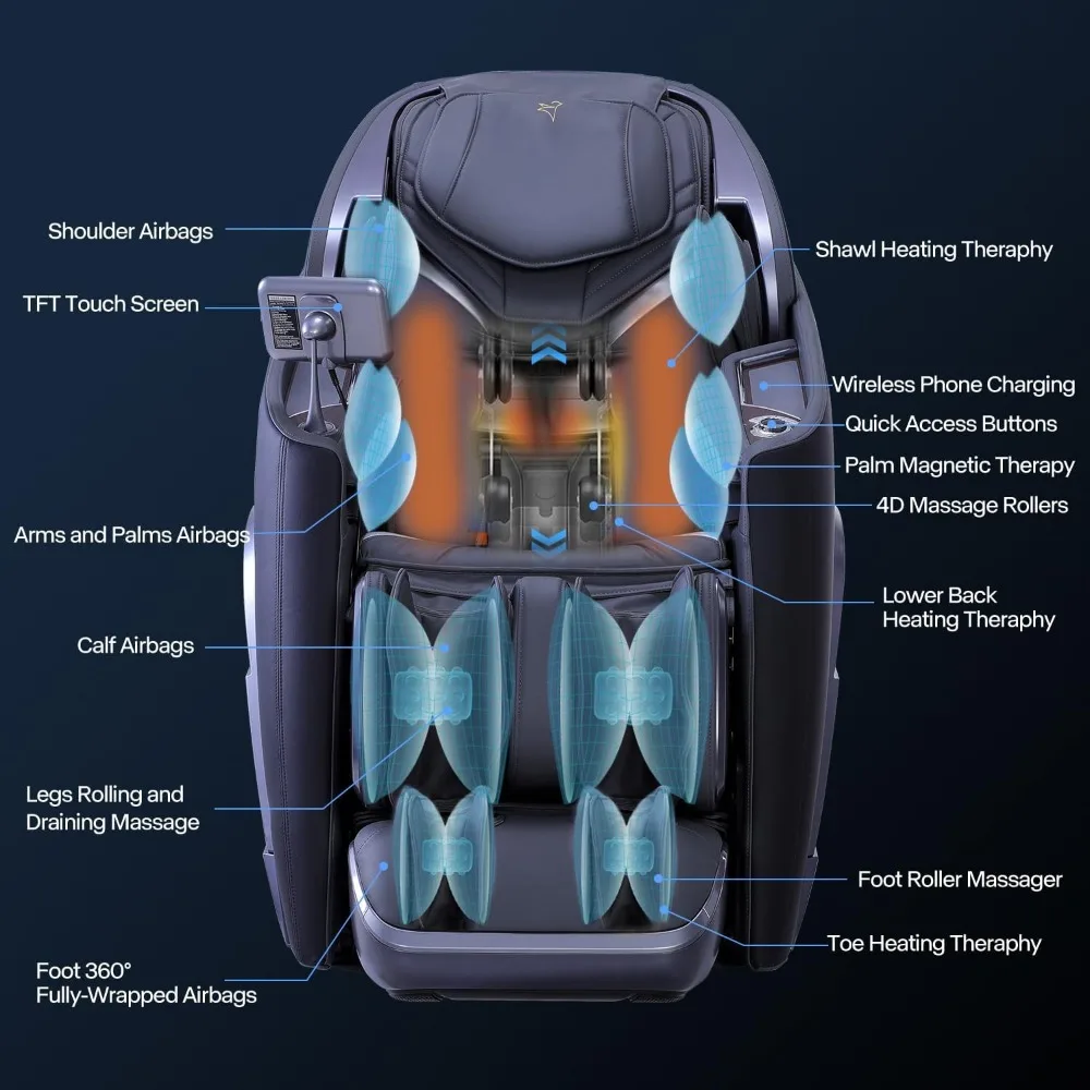 Full Body Zero Gravity Fauteuil met SL Track, AI-bediening, verwarmingssjaal, Bluetooth en elektrische kalfsteenverlenging, kerstcadeau