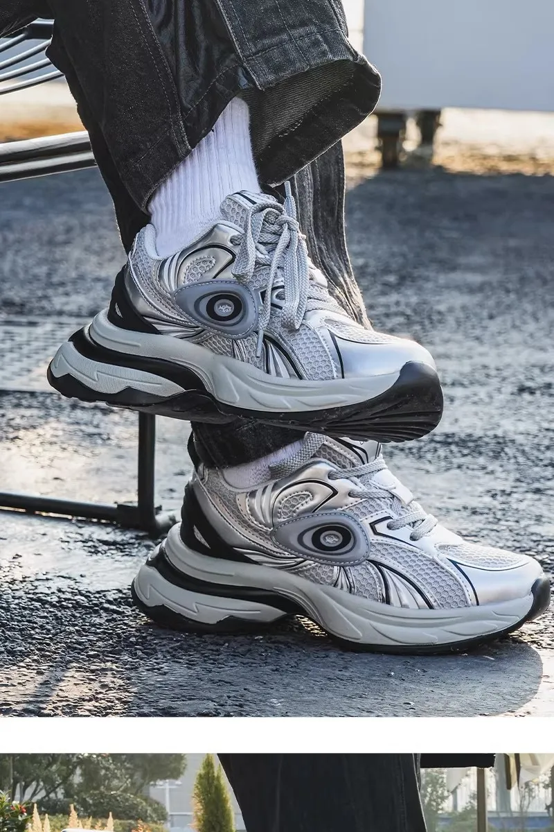 

New Leather Mesh Thick-Sole Women's Tread Shoes Anti-Slip Women's Sneakers Breathable Women's Sponge-Sole Dad Shoes