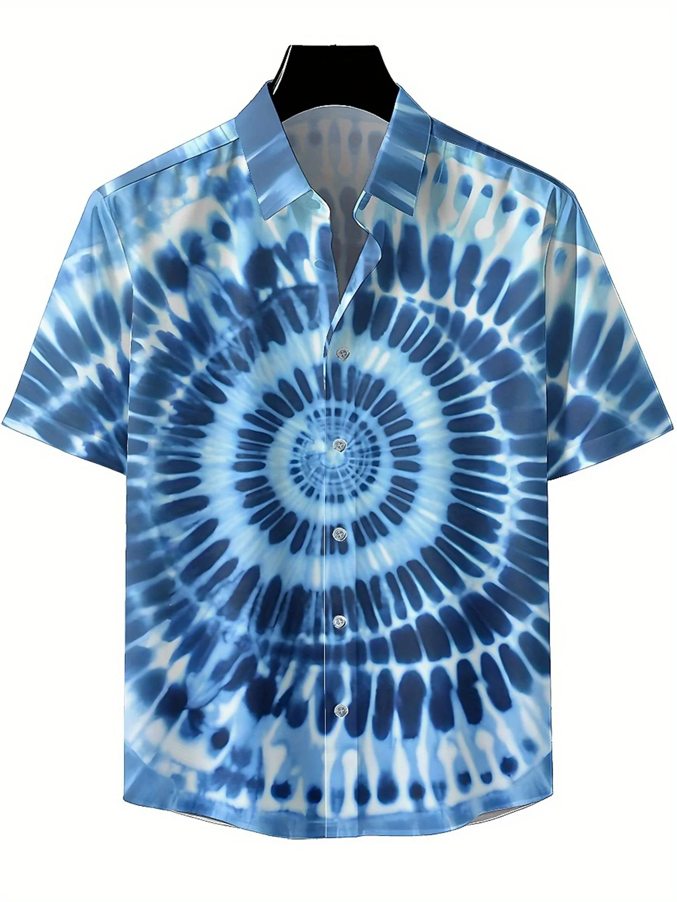 Мужские гавайские рубашки больших размеров с синим спиральным узором, новые летние модные топы, уличная одежда в стиле хип-хоп и рок