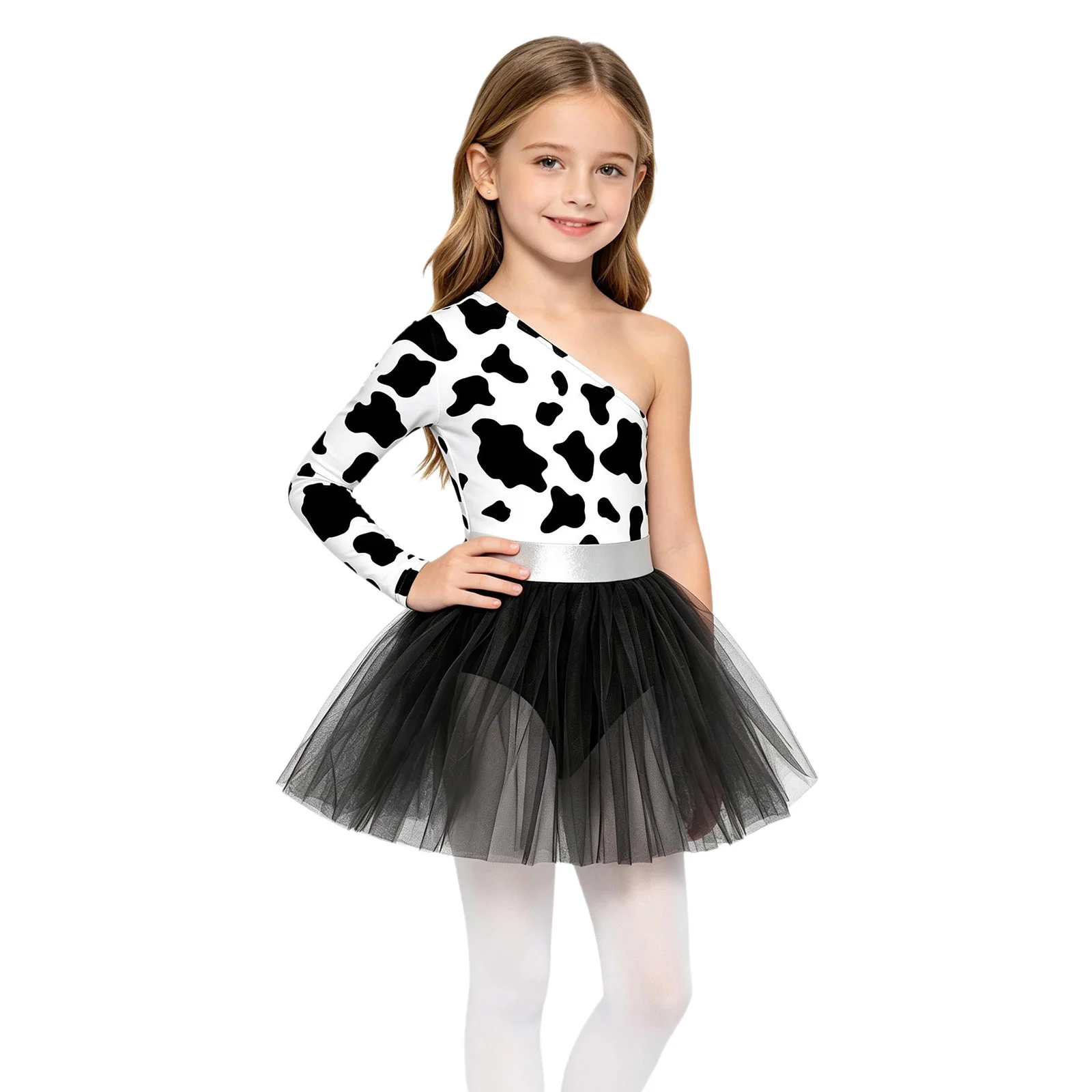 Kids Girls Primitive Tribal Princess Caveman Costume Long Sleeve Mesh Printed Dress Ballet Dance Skating Gymnastics Leotard