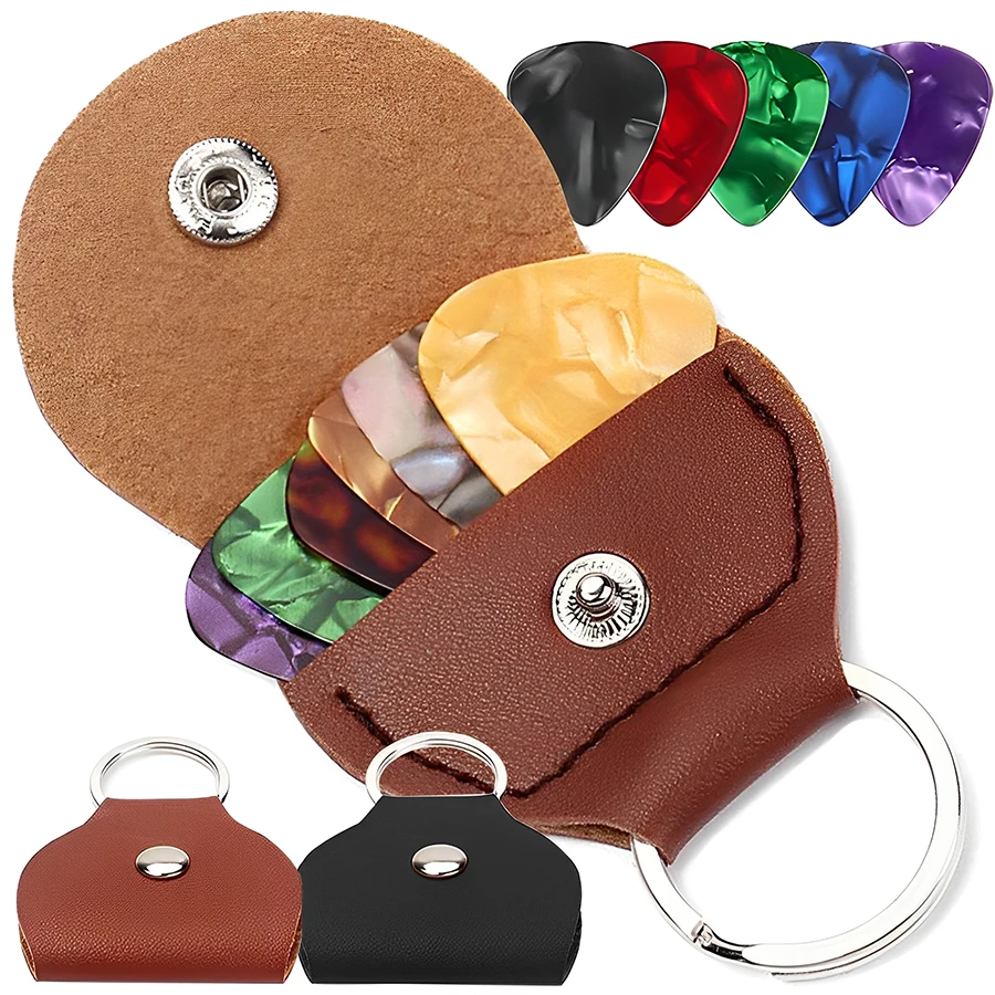 2 Colors Available Foldable Guitar Pick Storage Bag with 3pcs SLL Picks Portable Pick Storage Bag String Instrument Accessories