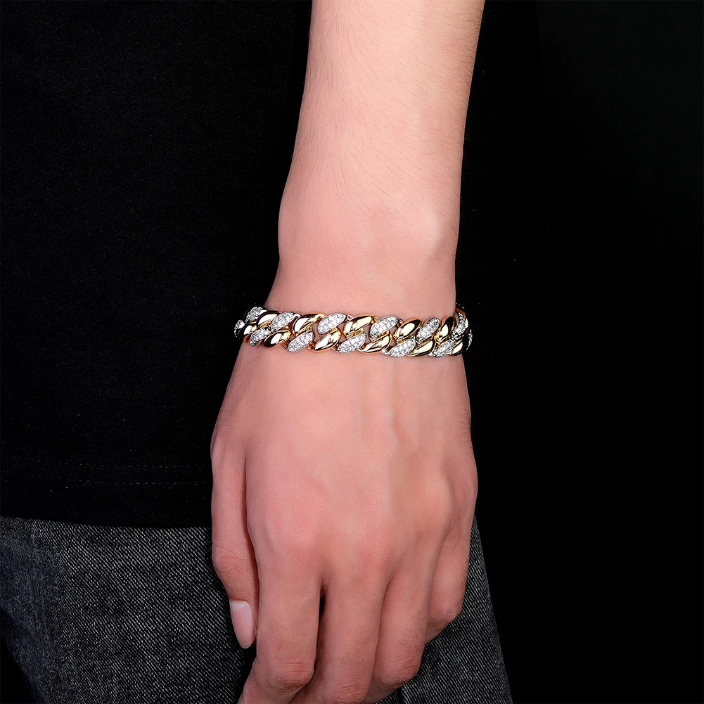 TOPGRILLZ New 9/14MM  Cuban Chain Bracelet With Gold Silver Color Spring Clasp Bling Iced Out CZ Jewelry Gift For Men Women