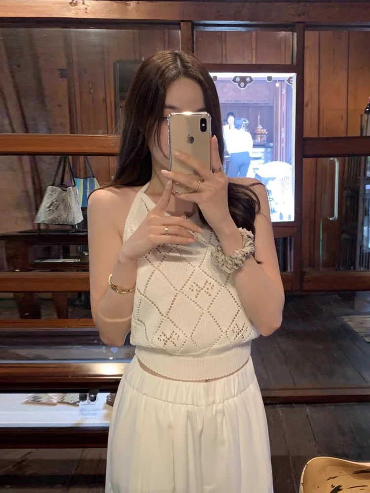 Chic ฤดูร้อนเซ็กซี่ Bal Design อเนกประสงค์ Hollow out Knot Ne Top ผู้หญิงถักเสื้อกันหนาว Casual เดินทาง Sle Slim Fit