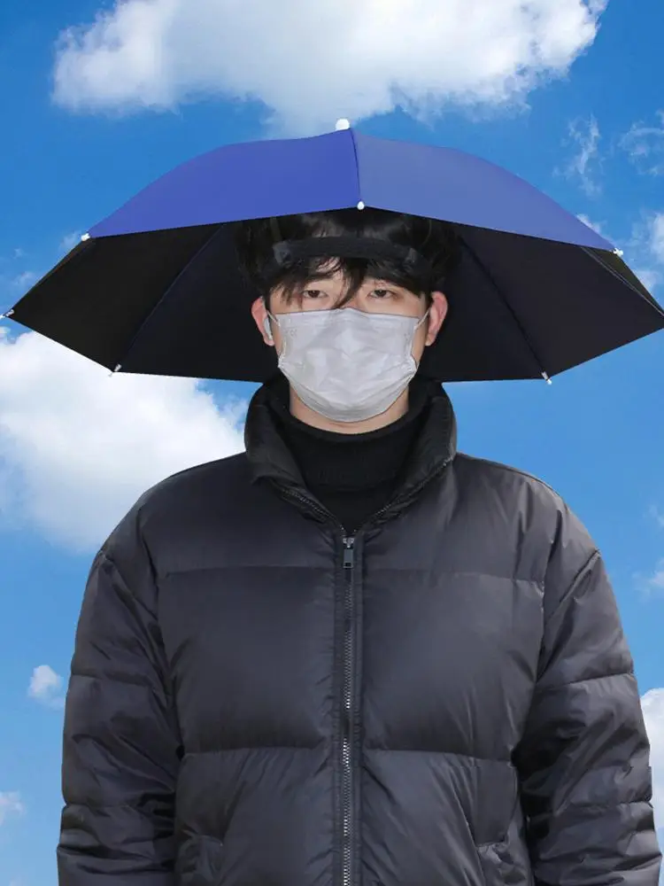 AliExpress UK Head-mounted Umbrella Anti-Rain Anti-Sun Sun Cap Outdoor Camping Umbrella Hiking Cycling Hat Fishing Golf Shade I9N3