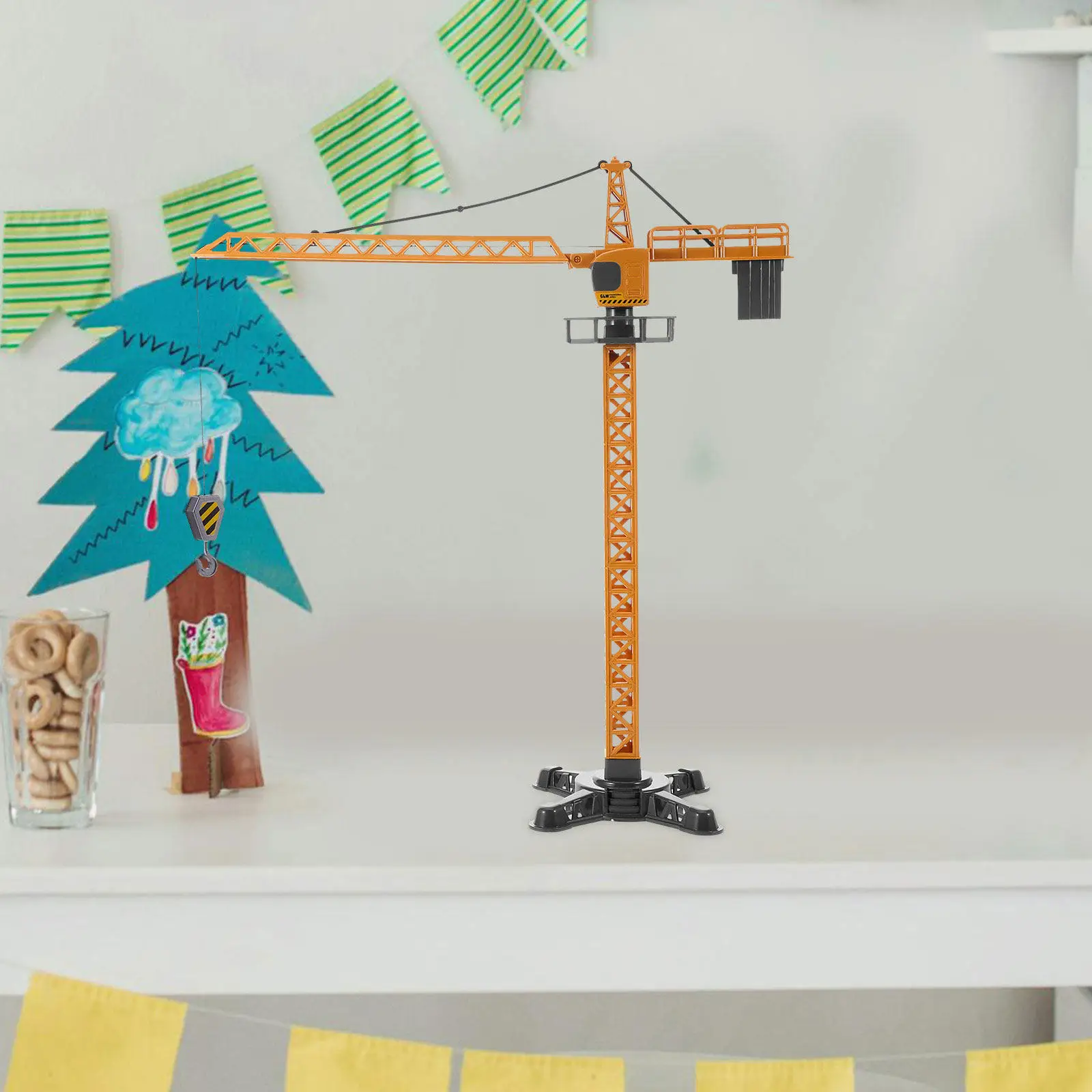 Set di 2 Gru a Torre Simulate in Plastica, Veicoli da Costruzione Educativi, Camion Gru per lo Sviluppo delle Abilità Motorie e della Creatività dei Bambini