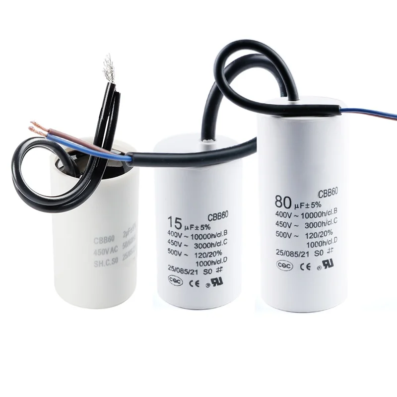 CBB60 startup capacitor 2/4/5/8/10/12/15/20/80UF water pump spin drying washing machine capacitor