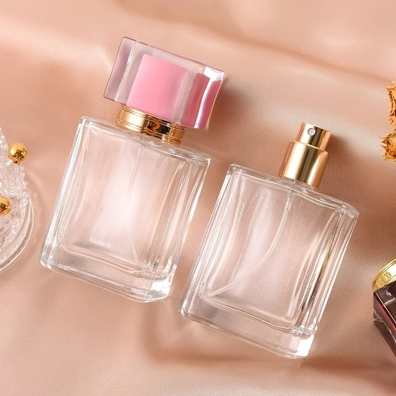 Premium Refillable Perfume Bottle Glass Transparent Empty Spray Bottle 50ml Portable Large Capacity Travel Cosmetics Bottle