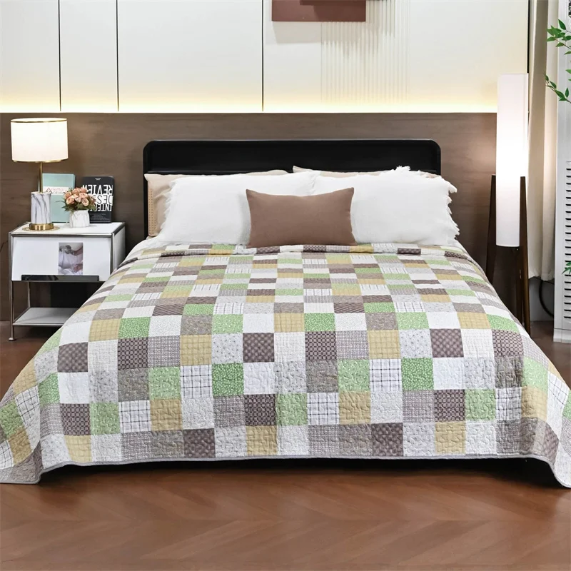 Bedspread 100% Cotton Quilted Bed Cover Plaid Summer Quilt Comforter Couple Bed Sheet Padding Coverlet Blanket Mattress Topper
