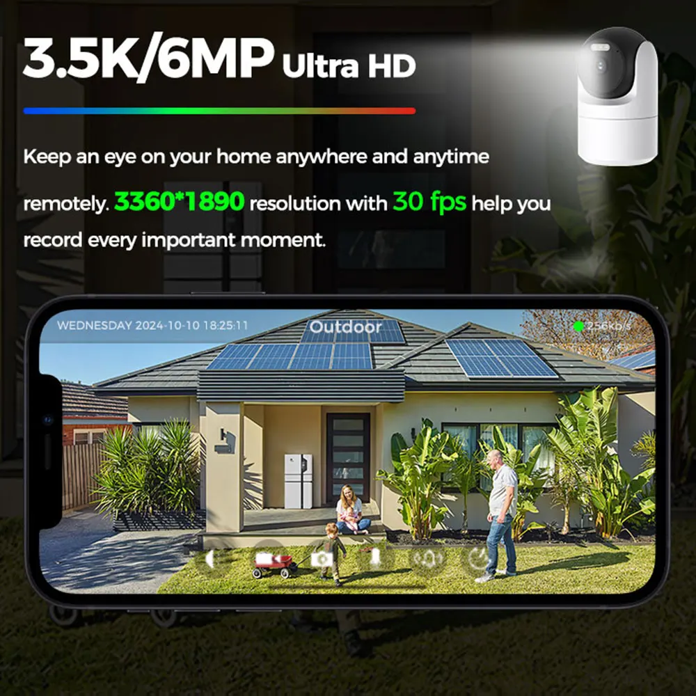 VIMTAG - Cámara Vigilancia Wi-FI Exterior 360º,3.5K/6MP Cámara IP de Seguridad,Detección Movimiento, Visión Nocturna a Color, Detección IA de