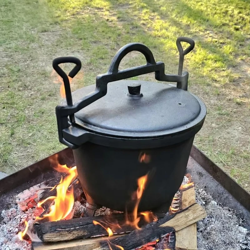 

Wholesale 10L Pre-seasoned Cast Iron Heavy Duty Camping Pot Tripod Oven Pressure Cooker