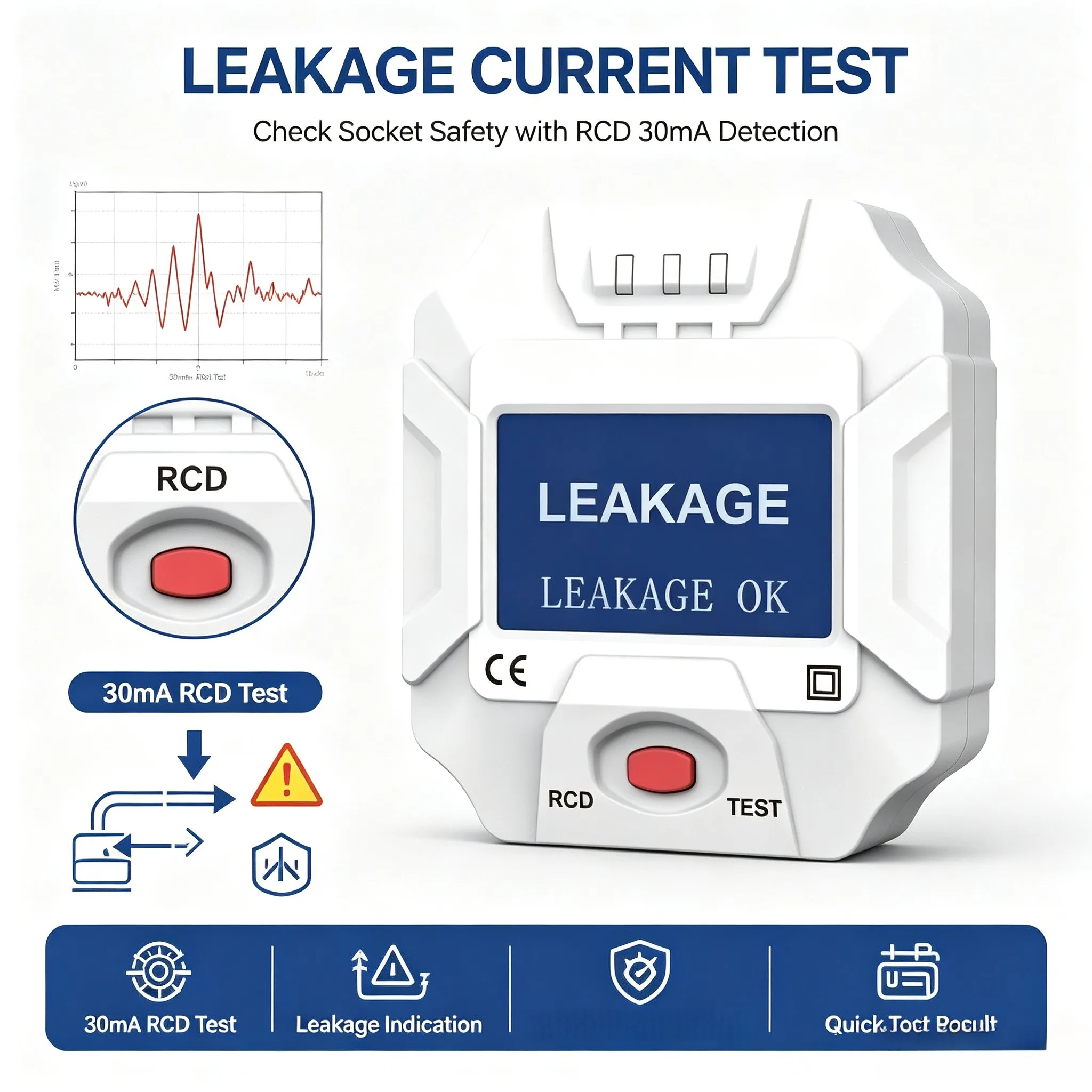 ST003 AC Voltage Detector 90-250V 45-65Hz, Neutral/Earth Wire Tester, Leakage Protection Check, ±2% Accuracy