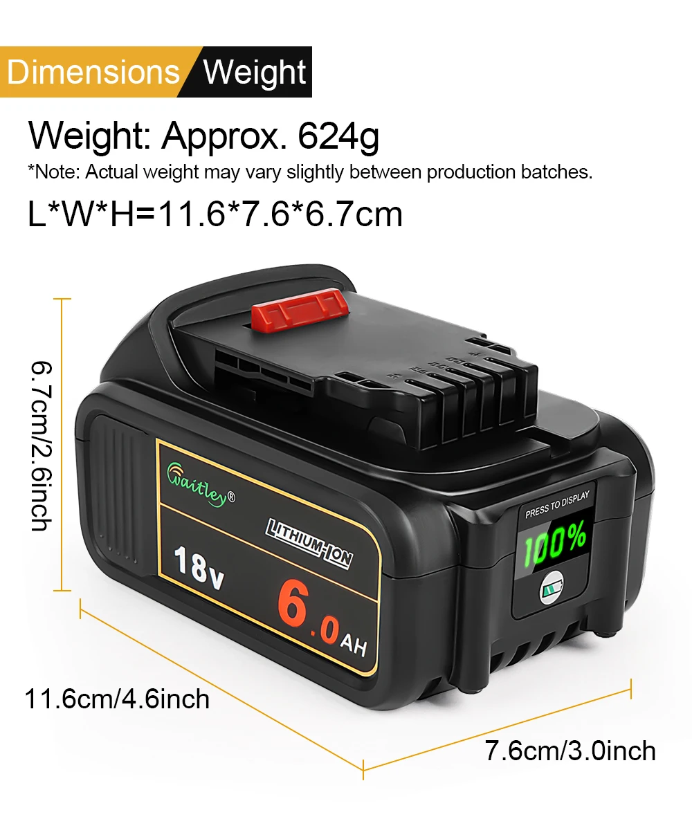 Waitley-Batterie für Dewalt-Elektro werkzeuge 18 v 6ah dcb184 dcb200 wiederauf ladbare Elektrowerkzeug-Lithium batterien 20V 18Volt 18 V 9ah batteries accessories – Detail 8