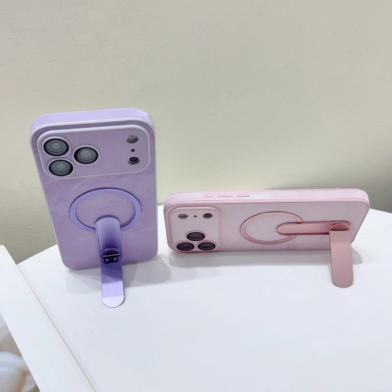 for Magsafe Magnetic 360 ° Rotating Metal Bracket PU Leather Phone Case for iPhone 18 17 Pro Max 15 14 13 16 Pro Max Back Cover