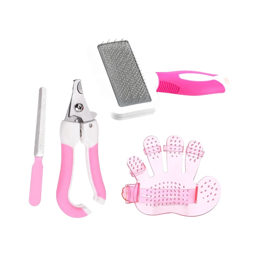

Hot Selling Pet Massage Comb Dog Grooming Nail Clippers Puppy Cat Cleaning Fine Hair Brush 4pcs Set