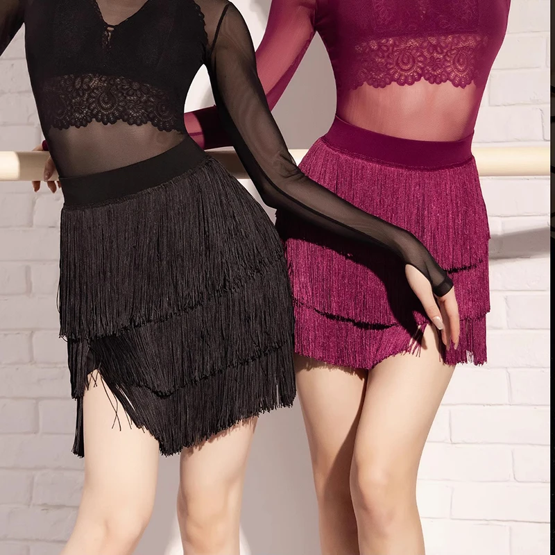 

New multi-tassel Latin dance dress half skirt adult practice Latin dress bottom wear professional performance dress