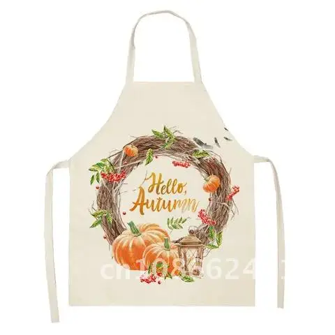 Apron Kitchen Household Female Antifouling Art Clean Pumpkin Pattern Cafe Accessories Men's Cooking Orange