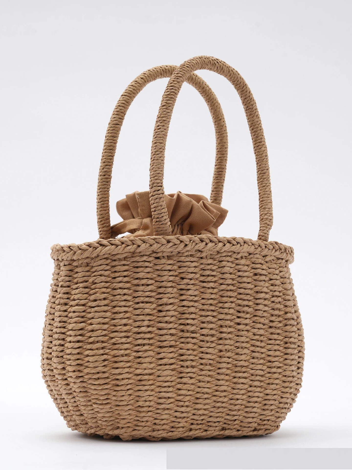 Summer Casual Handheld Basket Bag, Large Capacity Hand-Woven Straw Bag for Women, Literary Beach Tote