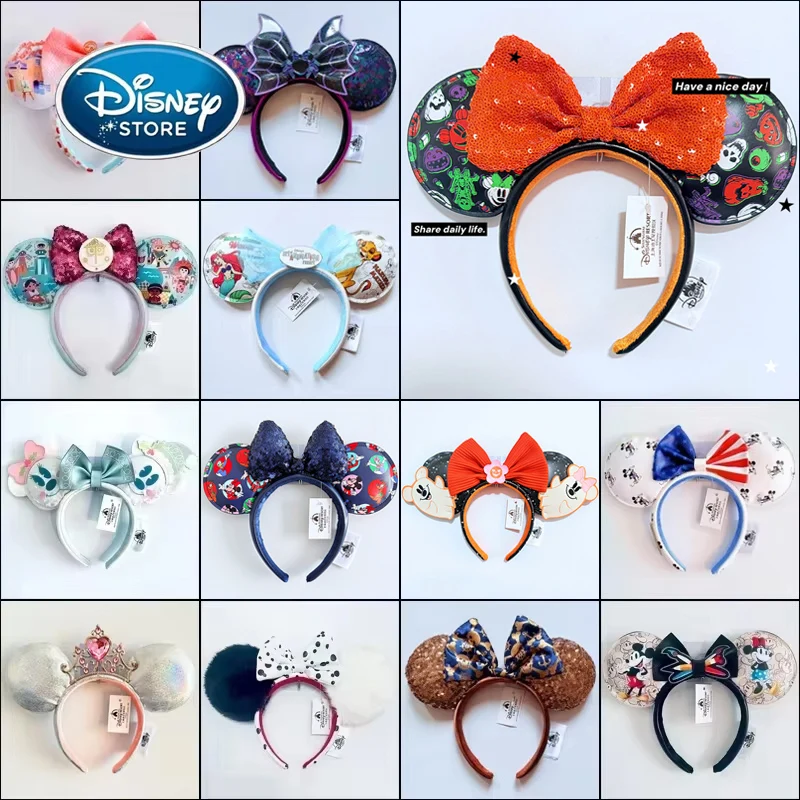 Disney Princess Headband Mickey Ear Rapunzel Snow White Sequin Bow Hair Hoop Gift Girl Accessories Halloween Gift Christmas Jack