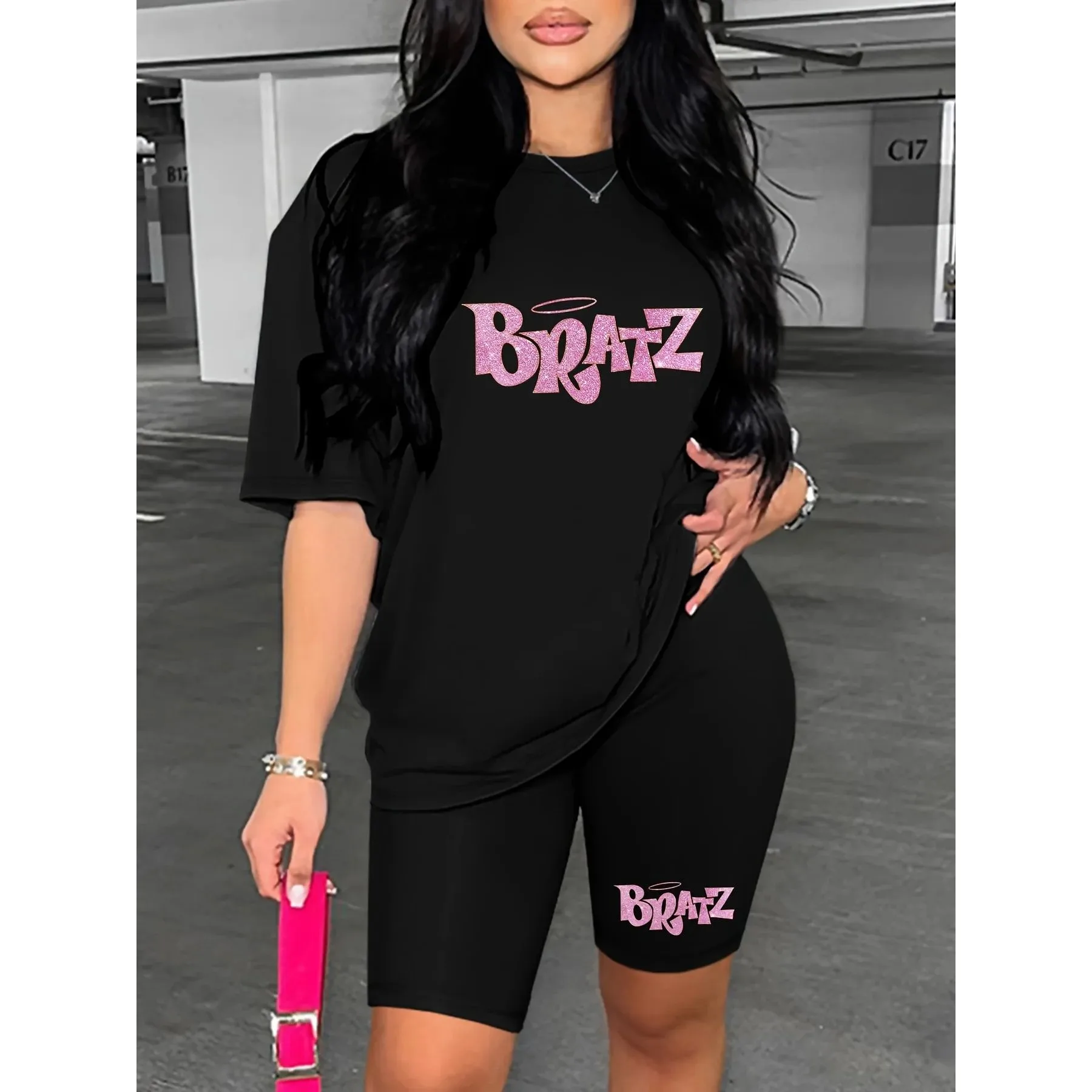 

Summer Women's Casual Loose round Ne irt BRATZ Letter Print Faionable Top for Ladies Student School orm Work Outfit