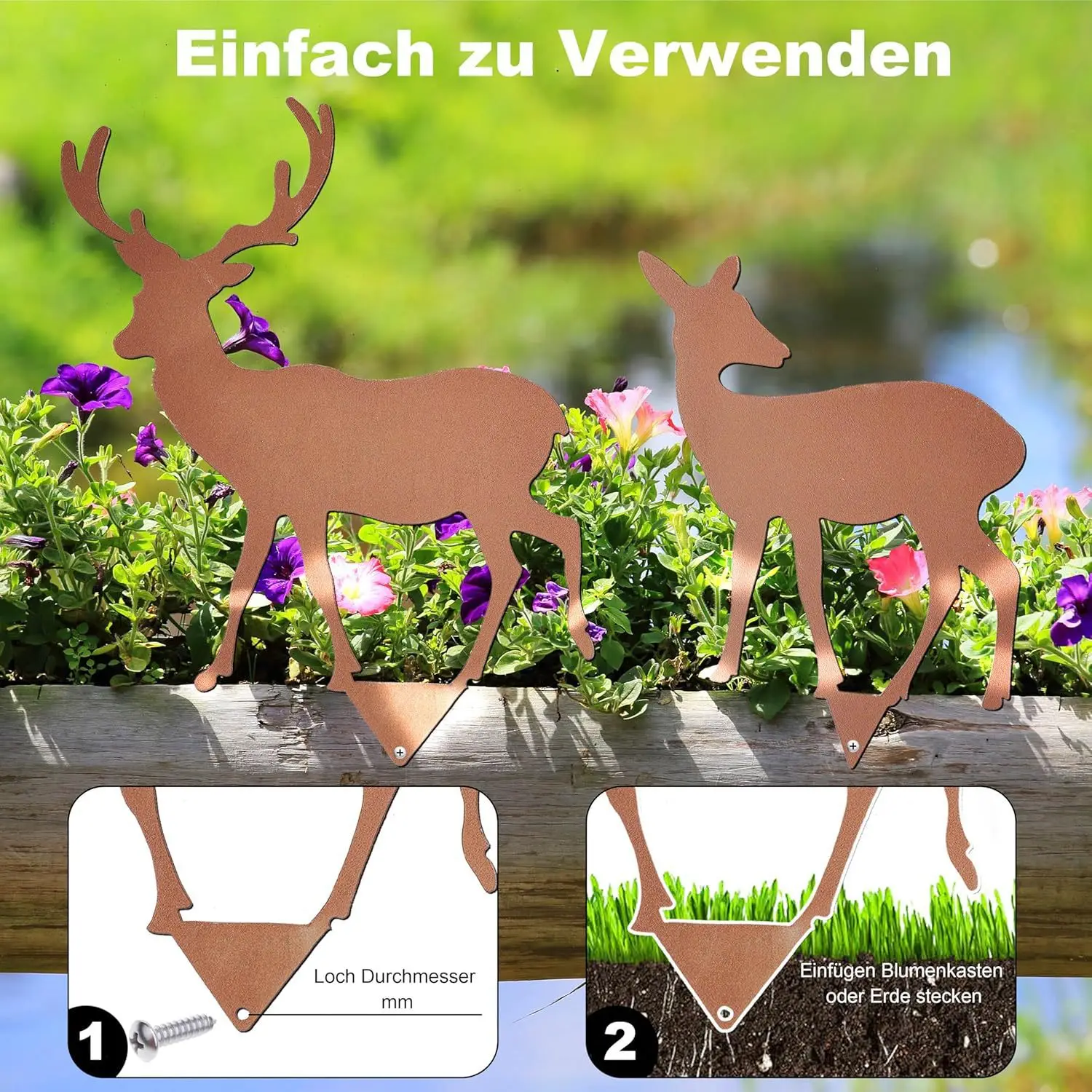 Christmas Garden Ground-Mounted Decorations 2 Trees 3 Deer Rusty Ground-Mounted Home Garden Outdoor Animal Sign Board