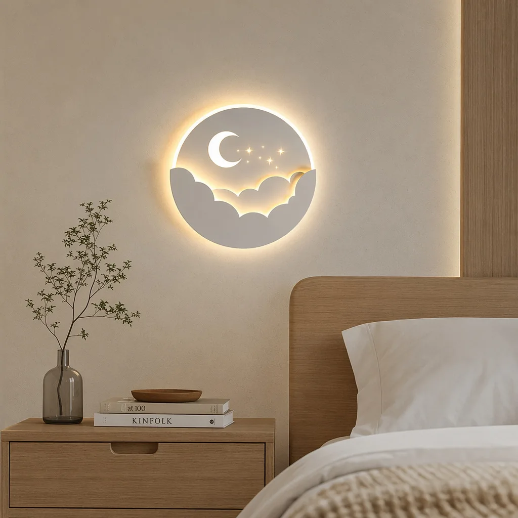 LED Cloud Stars Moon Wall Lamp for Bedroom Bedside Children's Room Kids Creative TV Background Stairway Aisle Pendant Light