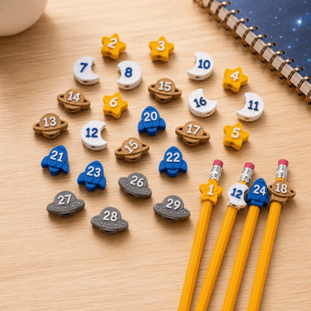 Picture 5: 30Pcs Non-Slip Numbered Pencil Toppers Cartoon 1-30 Number Pencil Caps Reusable Durable Pencil Tracking Markers Teachers