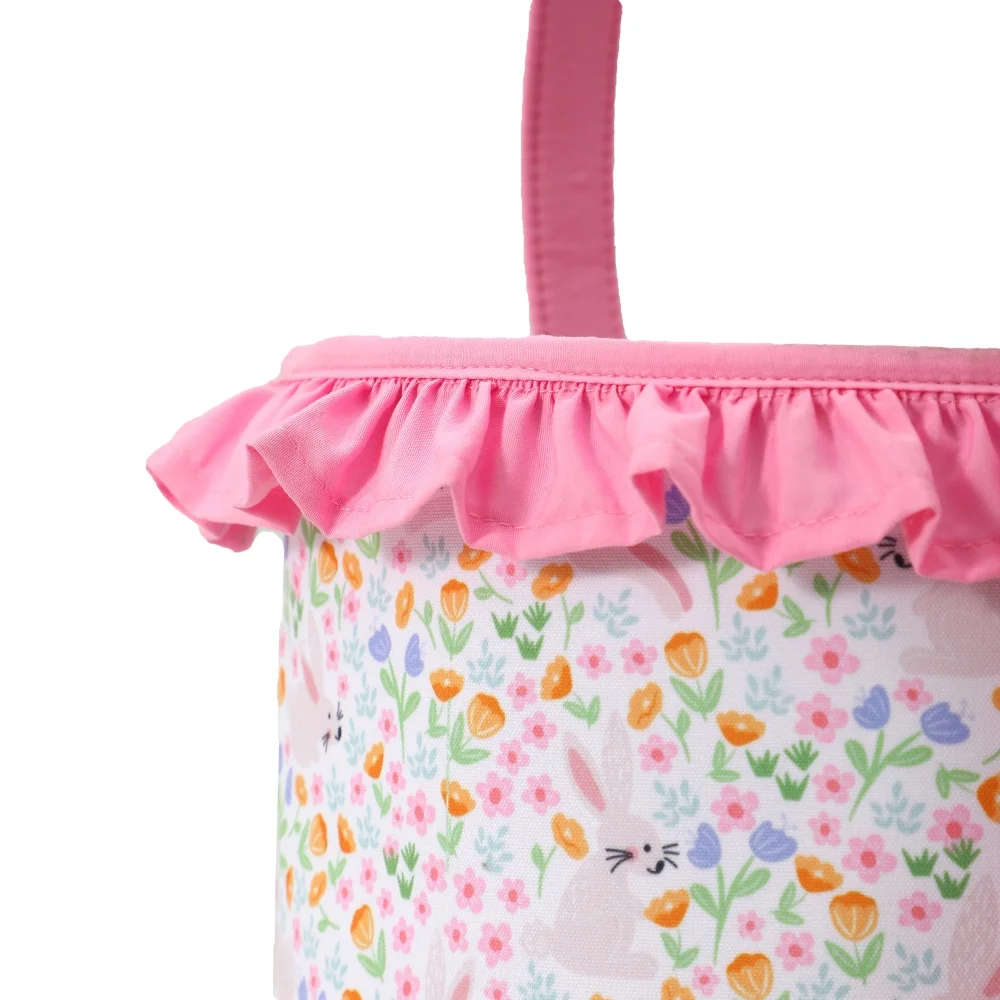 Floraler Osterkorb mit Rüschen und Schleife für Mädchen, Kinder, Karotte, Süßigkeiten, Geschenk, Einkaufstasche, Ei, Jagd, Spiel, Party, Zuhause, Festival, Dekoration – Detail 2
