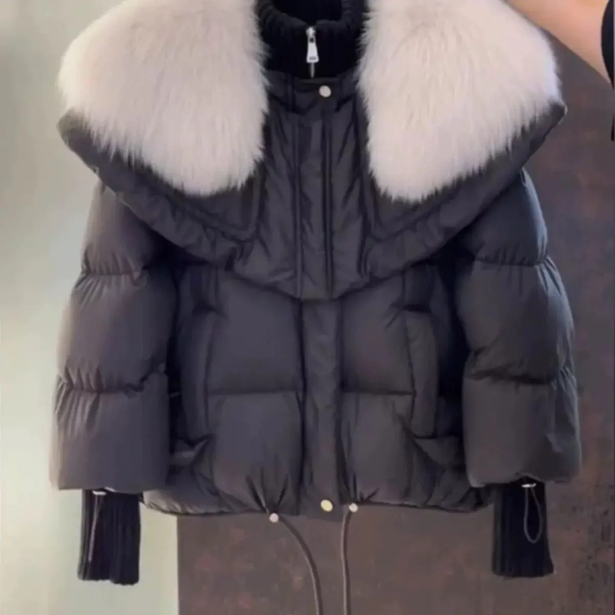 2025 winter new down jacket women's short thickened warm big fur collar casual jacket