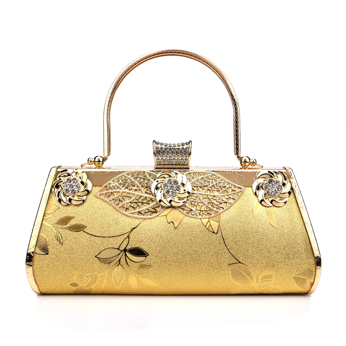 Golden Luxury Evening Bags With Printed Floral Vintage Party Handle Handbags Female Clutch Purse Printed Metal Luxury Handbags D