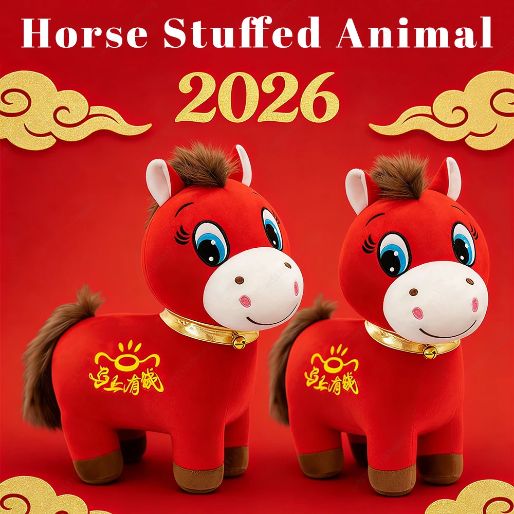 

Chinese New Year Plush Horse Mascot Doll Chinese Zodiac Lunar New Year Stuffed Horse for Home Decor Blessing Souvenir