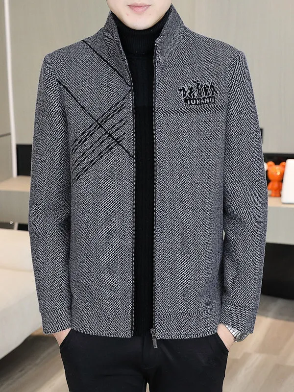 

Winter Thiened ort Woolen Jaet Men's Casual Stand Collar Coat Warm Sli Urban Faion Middle-aged Youth Outerwear