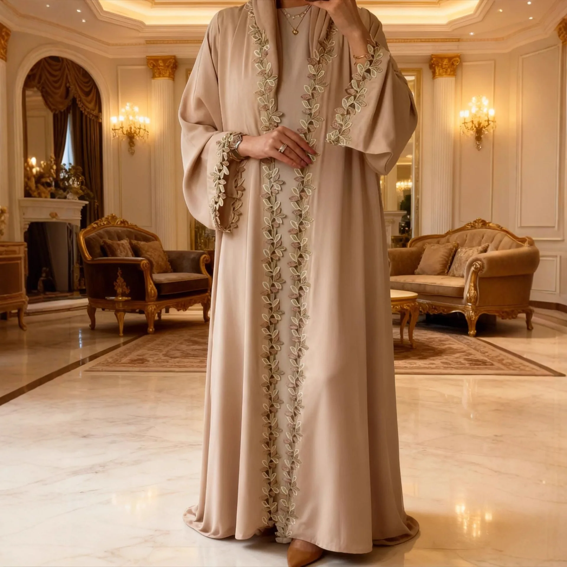 Dubai Abito da donna modesto alla moda Abito lungo ricamato Kimono aperto Cardigan Abbaya Ricamo floreale Turchia Abito arabo islamico