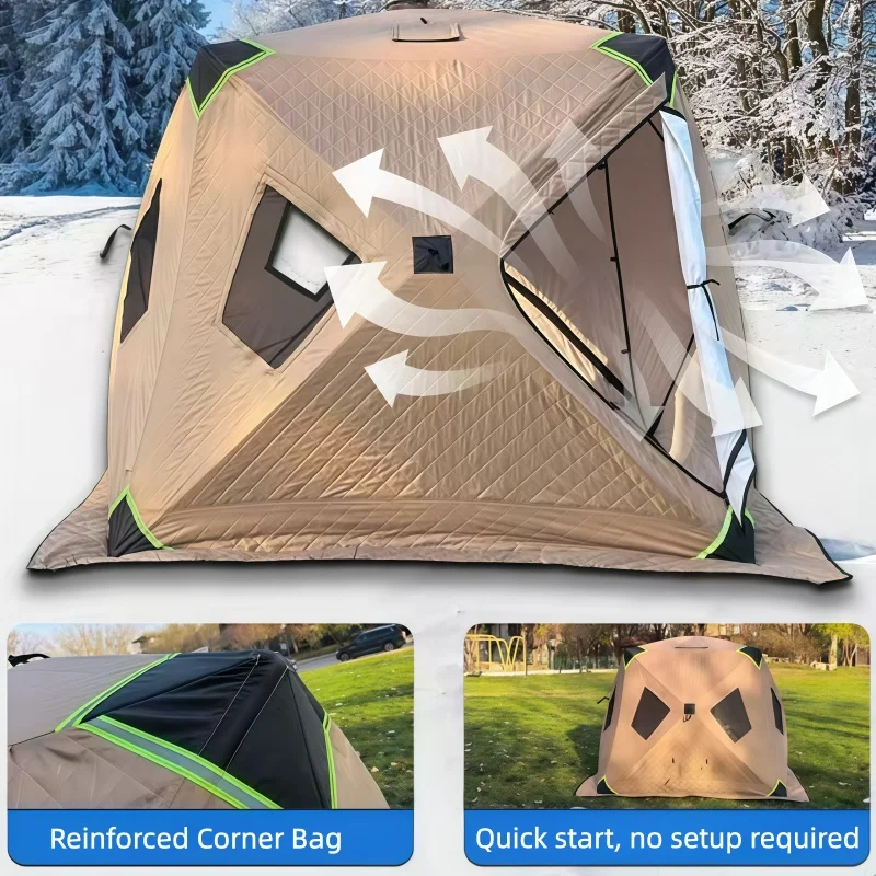 Tienda de pesca en hielo, refugio de pesca de invierno, algodón grueso, aislado, apertura rápida, portátil para pesca en hielo, Camping en invierno, resistente
