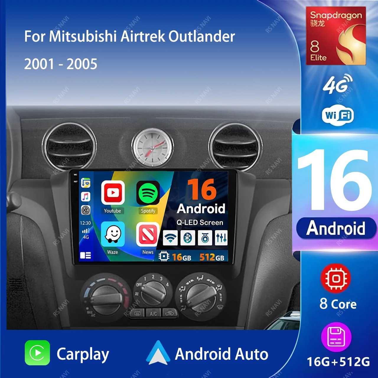 Android 16 Carplay Auto Car Radio Multimedia Player For Mitsubishi Airtrek Outlander 2001 - 2005 RHD Autoradio Stereo Head Unit