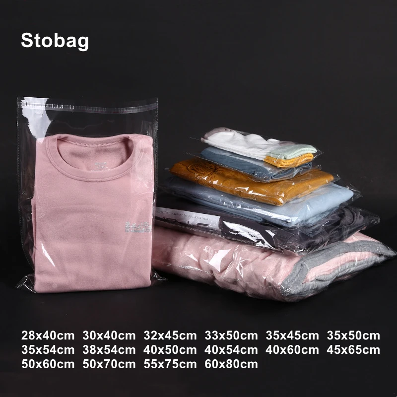 StoBag 100pcs Cellophane Transparent Self Adhesive Bags Opp Plastic Clear Clothes Shirt Storage A4 Paper Books Packaging Pouch