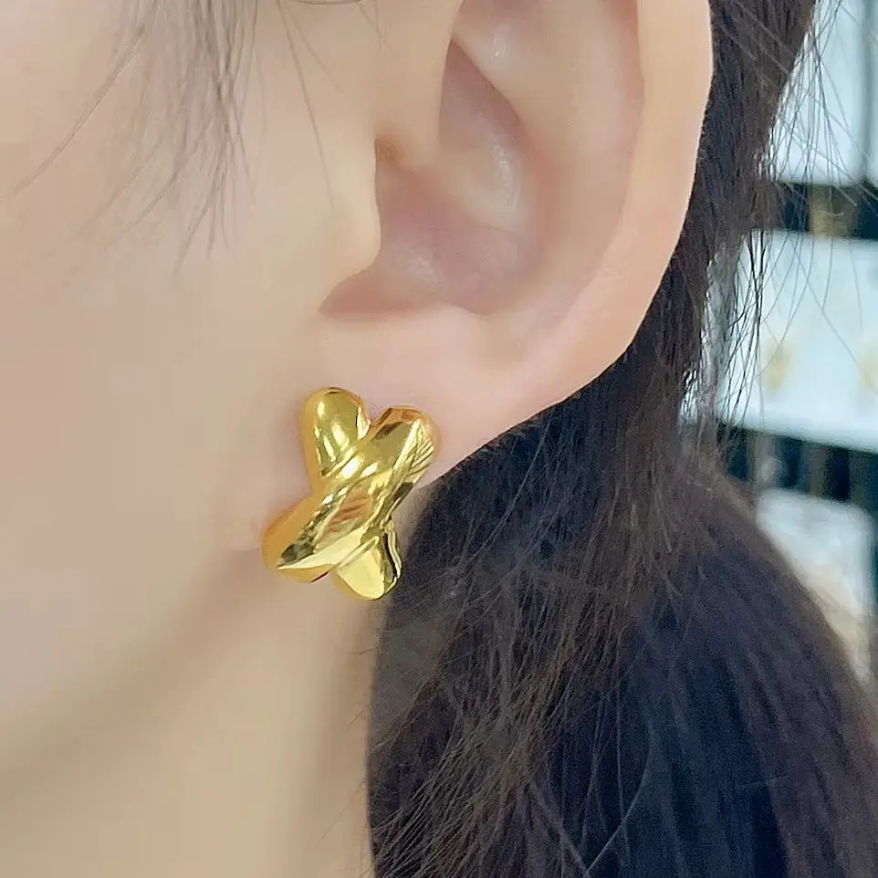 Stainless Steel Irregular Heart Stud Earrings for Women Minimalist X Earrings Gold Plated Fashion Waterproof Daily Jewelry