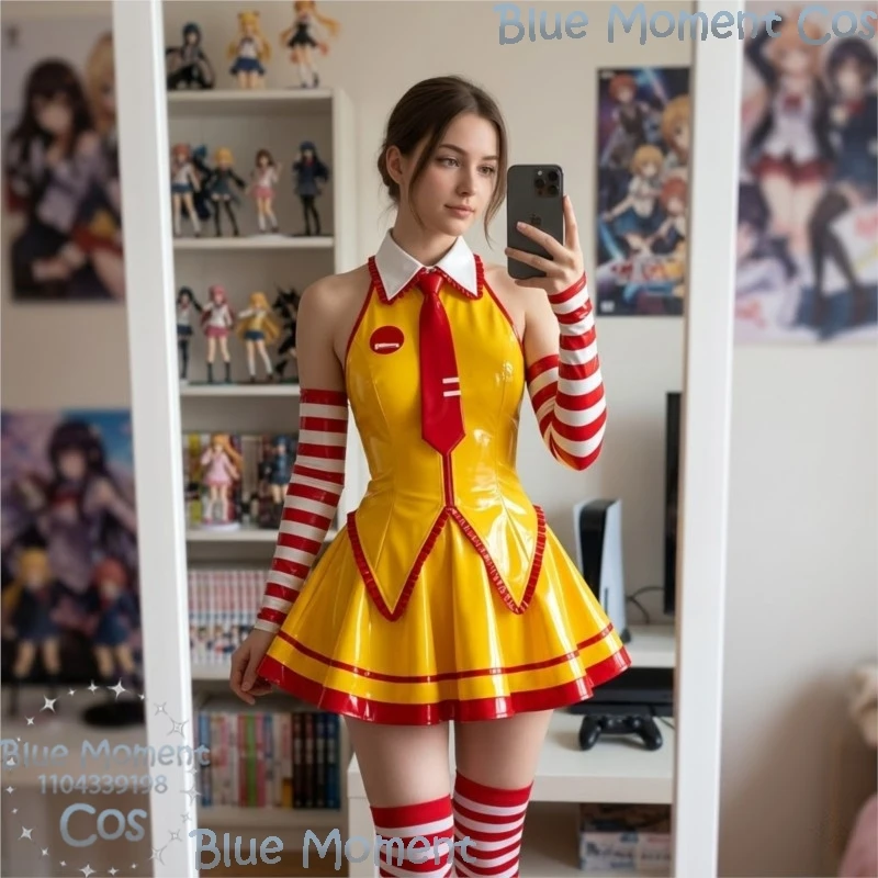 

Restaurant Waiter Uniform Virtual Idol Dress Cosplay Red Yellow Dress Sexy Woman Adult XS-3XL Size Stage Uniform Halloween Party