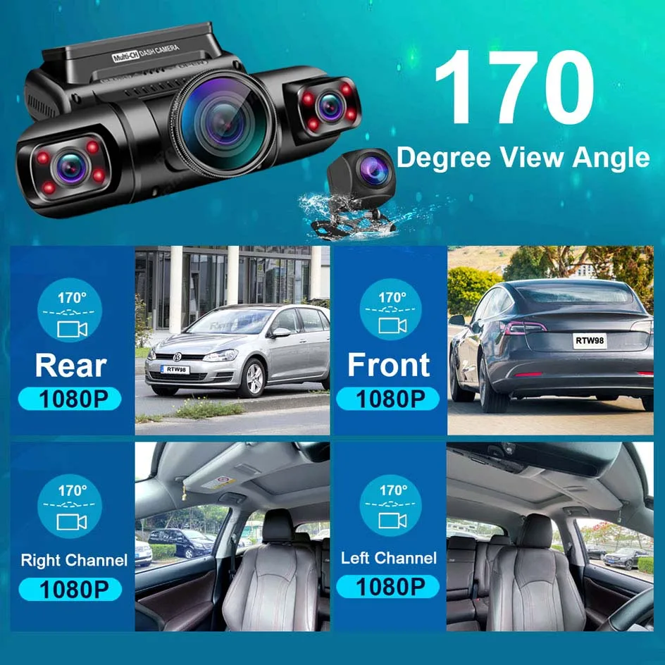 Dashcam Voiture 1080P HD 2,4 Pouces - Caméra Double Objectif 170° Vision Nocturne G-Sensor