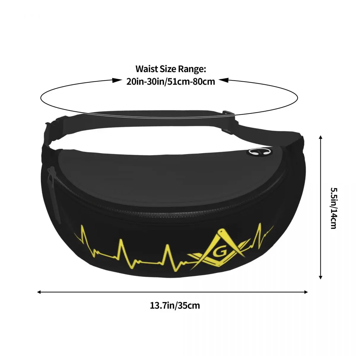 Freemason Heartbeat ECG Fanny Pack Homens Mulheres Personalizado Maçonaria Maçônica Crossbody Cintura Saco para Viajar Telefone Money Pouch