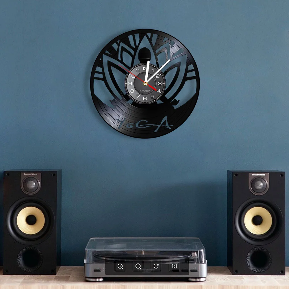 Mandala Yoga Self-knowledge Practice Vinyl Record Wall Clock Meditate Zen Lotus Buddha Spirit Wall Art Music Album Clock Watch