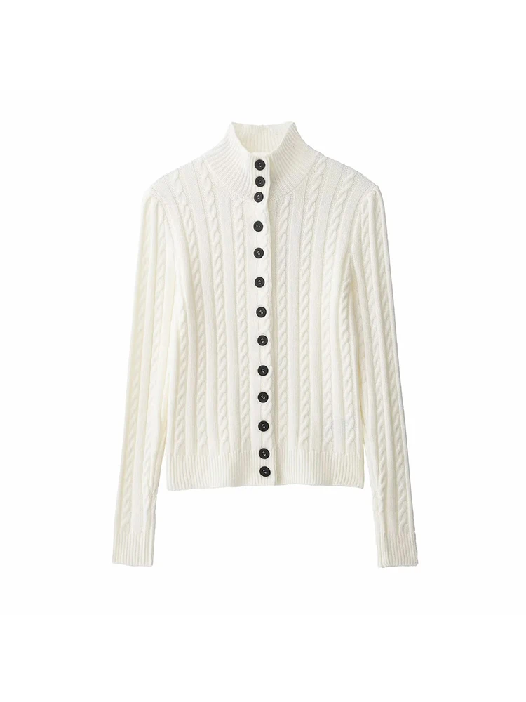 

Женский элегантный вязаный кардиган на одной пуговице, весенняя верхняя одежда, женский кардиган с длинным рукавом и высоким воротником