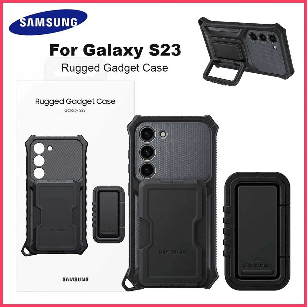 Original Samsung Galaxy S23 Rugged Gadget Case With Card Slot Wrist Strap Protective Cover